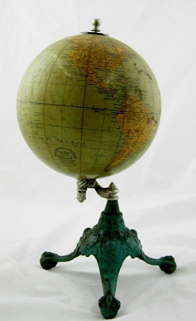 Rand McNally Eight Inch Terrestrial Globe,: Rand McNally Eight Inch Terrestrial Globe, early 20th c., on a cast iron tripodal ball and claw foot stand, H.- 15 1/2 in., Dia.- 8 1/4 in.