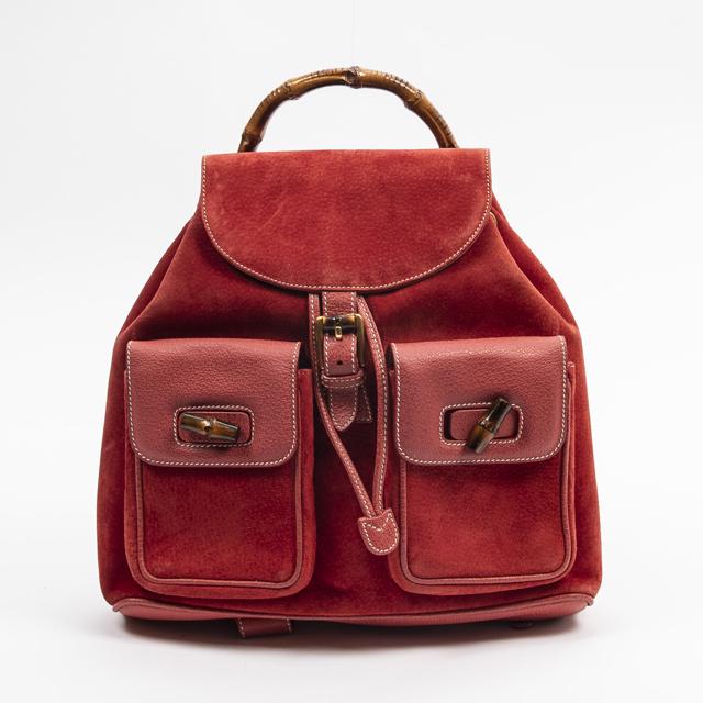 Large Gucci Bamboo Backpack, in red suede and calf (1 of 7)