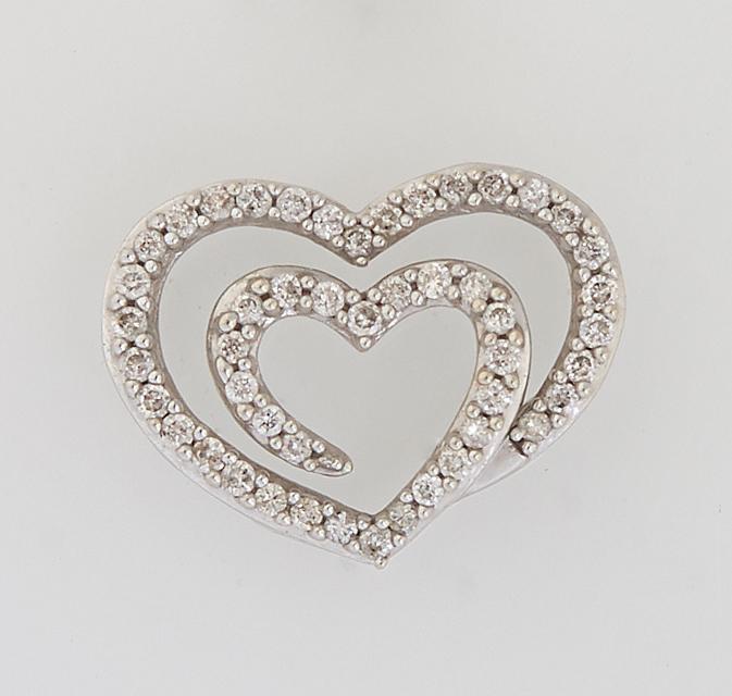 14K White Gold Double Heart Pendant Slide, mounted with (1 of 1)