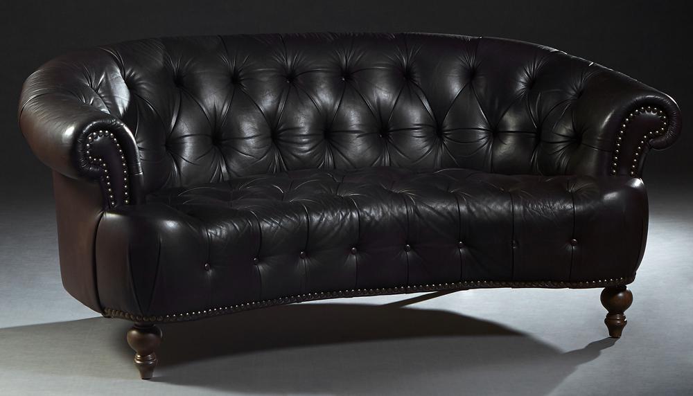 Carved Mahogany Brown Leather Chesterfield Sofa, 20th (1 of 8)