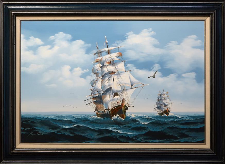Amos Carter, "Ships at Sea," 20th c., oil on canvas, (1 of 4)