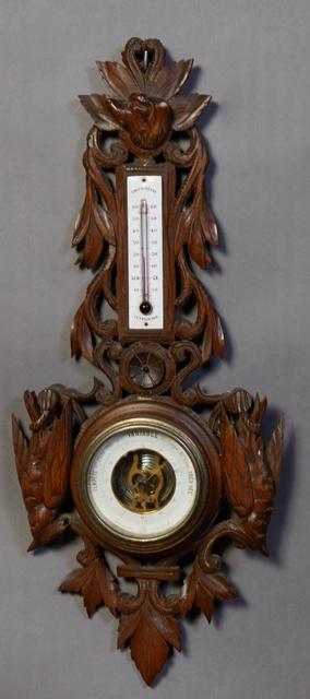 French Carved Walnut Aneroid Barometer, early 20th c., (1 of 1)