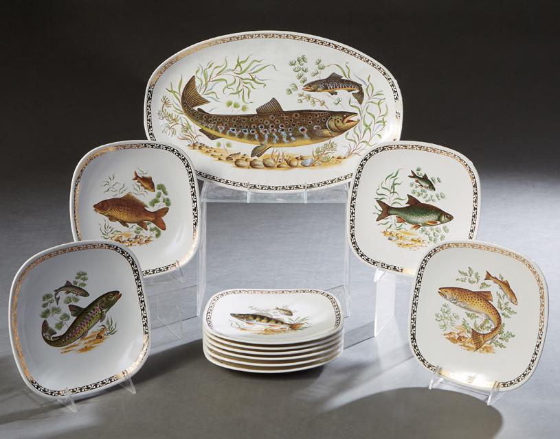 French Eleven Piece Ceramic Fish Set, 20th c., by (1 of 2)