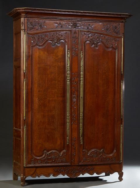 French Provincial Louis XV Style Carved Walnut Armoire, (1 of 5)