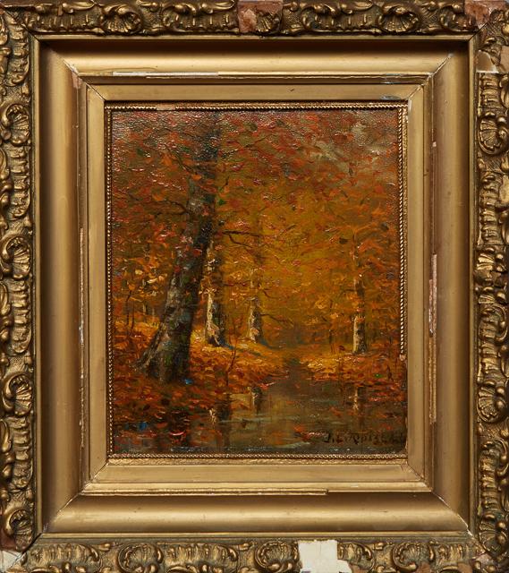 J.L. Russell, "Fall Landscape," 19th/20th c., oil on (1 of 5)