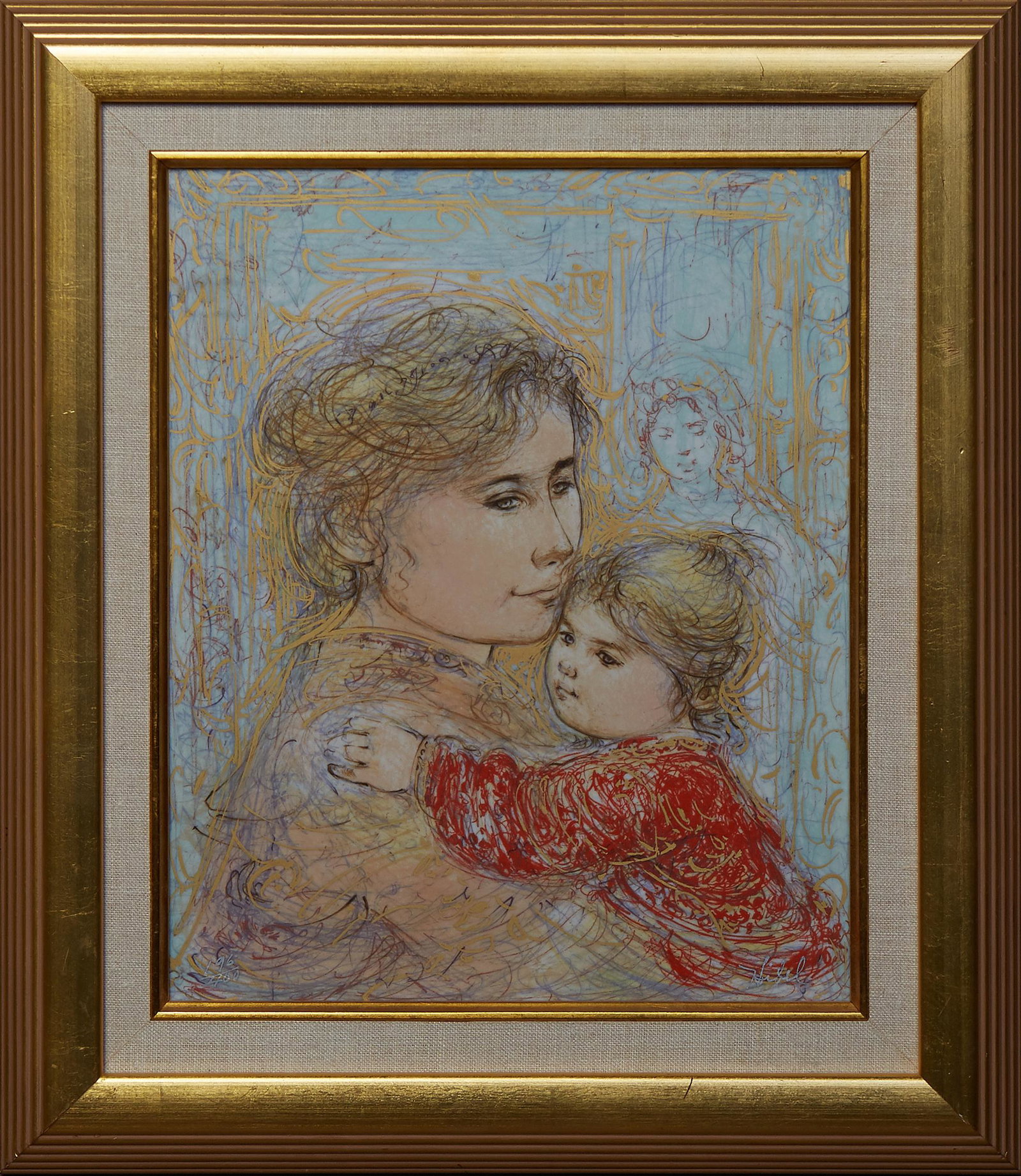 Edna Hibel (1917-2015, Massachusetts/Florida), "Study: Edna Hibel (1917-2015, Massachusetts/Florida), "Study of a Mother and Child," 20th c., print on ceramic, editioned 196/400 in silver sharpie lower left, signed in silver sharpie lower right, presented