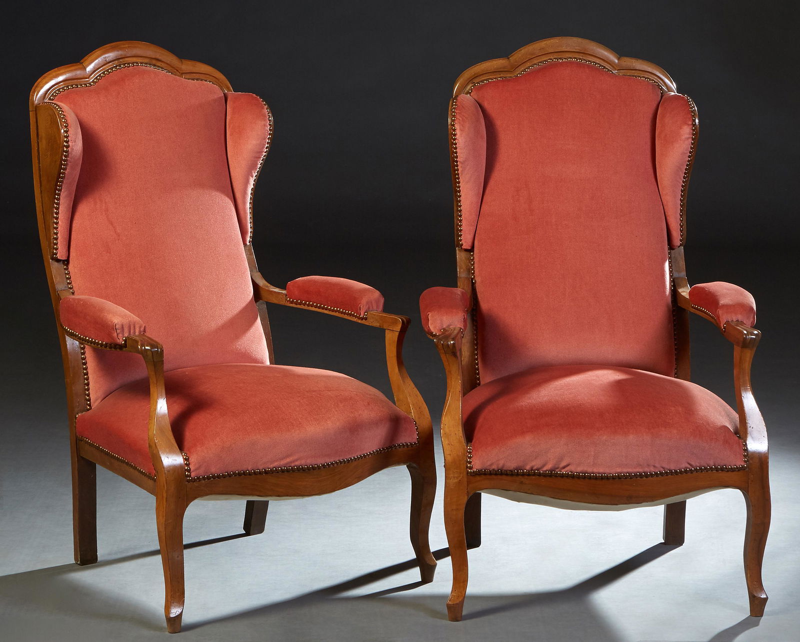 Pair of Louis Philippe Carved Cherry Wing Chairs, (1 of 6)