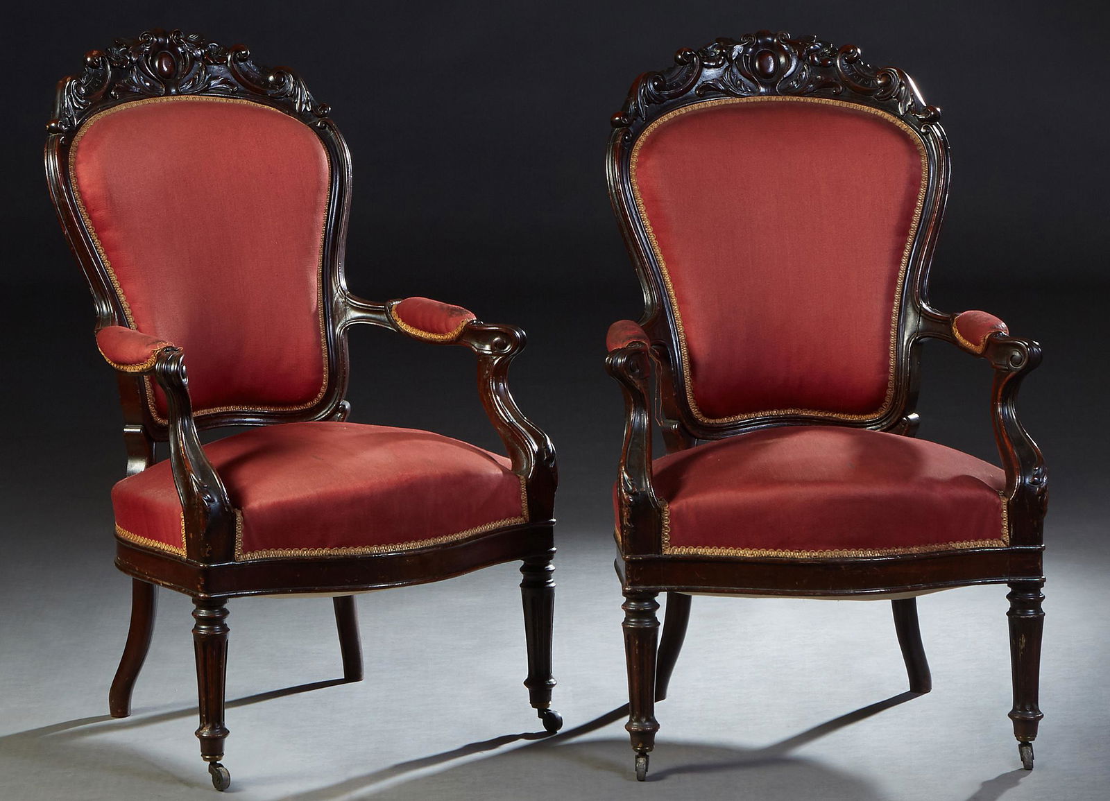 Pair of French Louis XVI Style Carved Mahogany Fauteuil (1 of 1)
