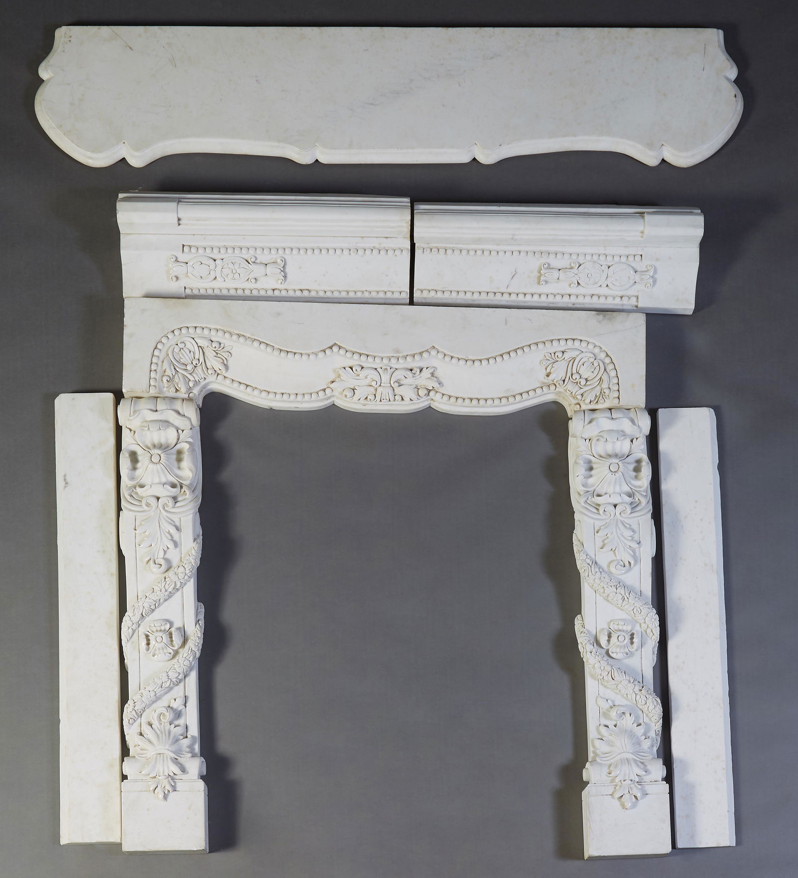 Carved White Marble Fireplace Mantel, late 19th c., the (1 of 1)