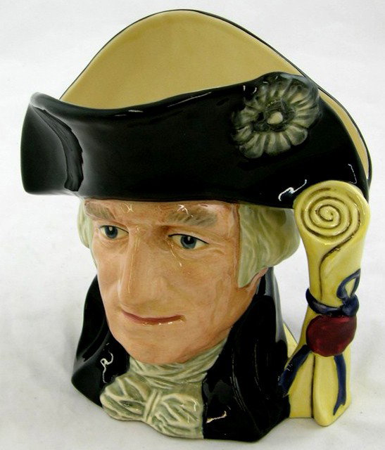 Large Royal Doulton George Washington Toby Mug, 198: Large Royal Doulton George Washington Toby Mug, 1981, # D6669, issued to celebrate the 250th anniversary of his birth, H.- 7 5/8 in., W.- 8 in., D.- 5 1/2 in.