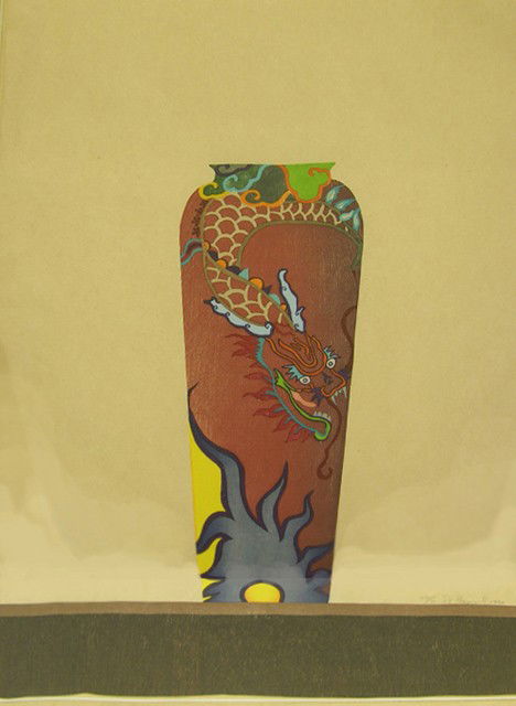 Ed Baynard (1940- ), "Oriental Vase," 1980, woodb: Ed Baynard (1940- ), "Oriental Vase," 1980, woodblock print, 66/70, pencil numbered and signed l.r. , framed, H.- 42 1/4 in., W.- 30 in.