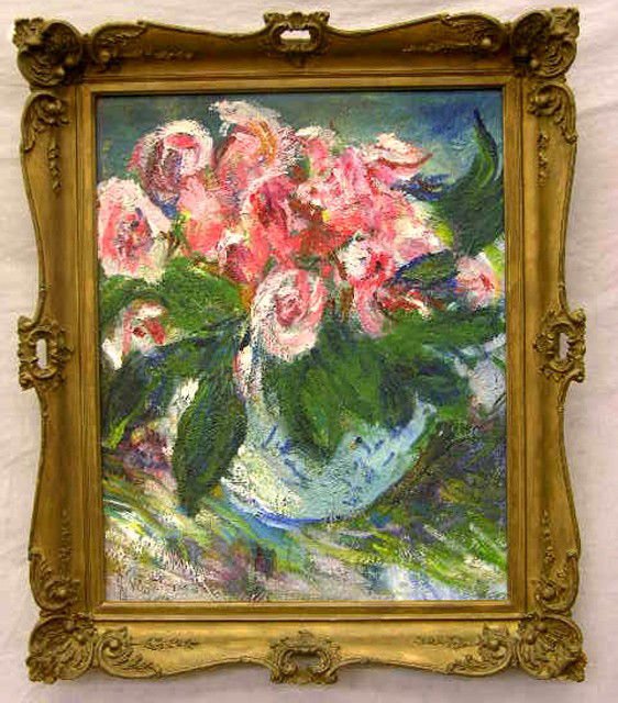 James Mouton (New Orleans), "Blue and Green," 20th: James Mouton (New Orleans), "Blue and Green," 20th c., oil on canvas, signed l.l., framed, titled and signed verso, framed, H.- 20 in., W.- 16 in.