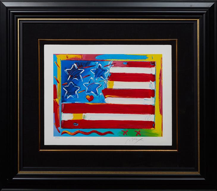 Peter Max (1937-, New York/Germany), "Flag with Heart," (1 of 6)