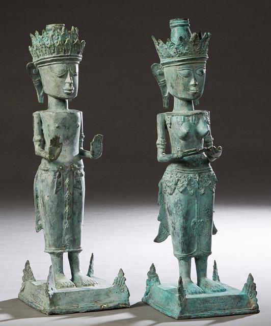 Pair of African Benin Bronze Figural Candlesticks, 20th (1 of 1)