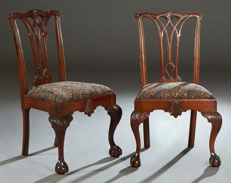 Pair of Chippendale Style Carved Mahogany Side Chairs, (1 of 1)