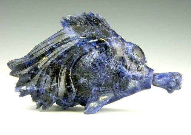 Carved Sodalite Fish Form Snuff Bottle, 20th c., H: Carved Sodalite Fish Form Snuff Bottle, 20th c., H.- 1 7/8 in., W.- 3 1/4 in., D.- 1 1/4 in. Provenance: Collection of Virginia A. Rice, New Orleans Louisiana; member of the International Chinese Snuf