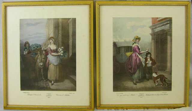 Francis Wheatley (1747-1801), "Cries of London- D: Francis Wheatley (1747-1801), "Cries of London- Do you want any matches, Turnips and Carrots Ho," 20th c., two prints, framed, H.- 12 3/8 in., W.- 9 3/8 in.