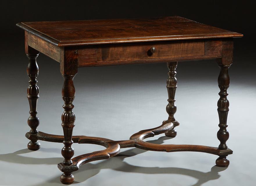 French Provincial Henri II Style Writing Table, late 19th c., the sloping edge rectangular top over (1 of 1)