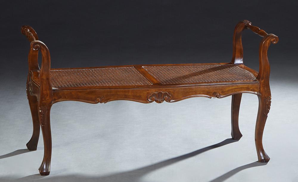 Louis XV Style Carved Beech Double Bench, 20th c., the turned handled sides over a caned seat on (1 of 1)