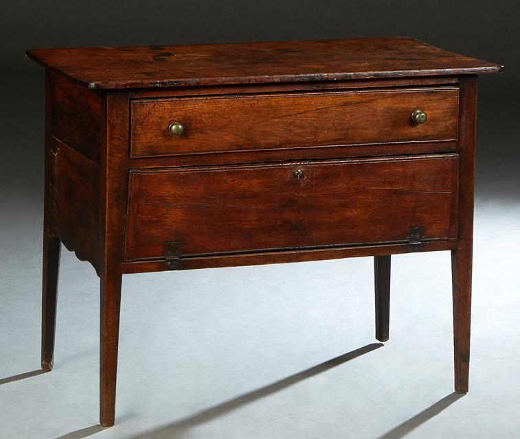 Unusual French Provincial Carved Pine Chest, 19th c., the rounded corner top over a deep drawer and (1 of 2)
