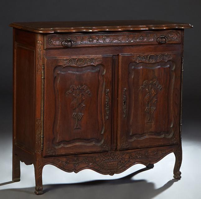 French Provincial Louis XV Style Carved Oak Sideboard, early 20th c., the stepped edge serpentine (1 of 1)