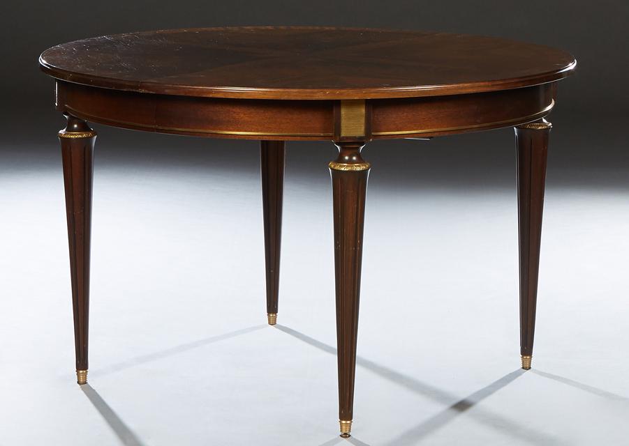 French Louis XVI Style Ormolu Mounted Walnut Dining Table, the circular top over a wide skirt, on (1 of 2)