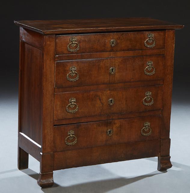 French Empire Style Carved Poplar Commode, 19th c., the rectangular top over a bank of four drawers, (1 of 1)