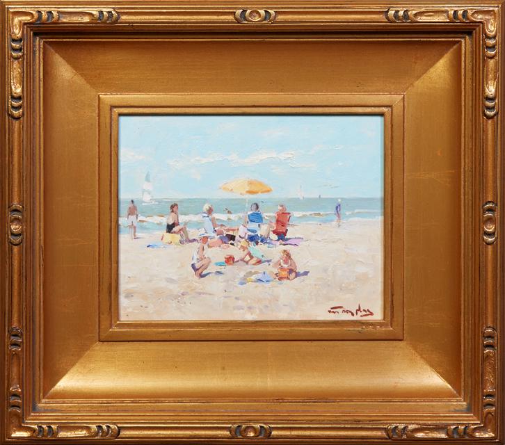 Niek van der Plas (1954-, Dutch), "Beach Scene with Sailboats," 20th c., oil on panel, signed lower (1 of 4)