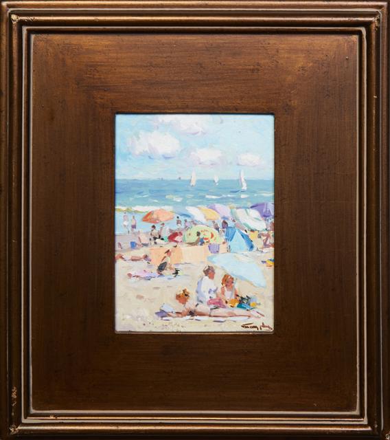 Niek van der Plas (1954-, Dutch), "Beach Scene," 20th c., oil on panel, signed lower right, with (1 of 4)