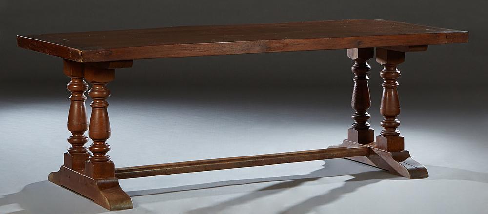 French Provincial Carved Oak Monastery Table, 19th c., the 2 3/8 in. thick rounded corner top on (1 of 1)