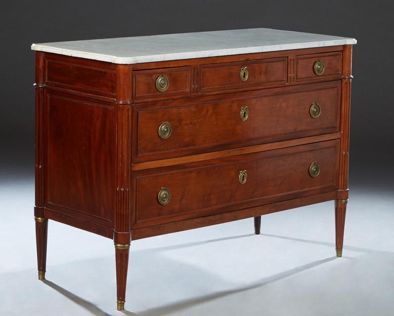 French Louis XV Style Carved Cherry Marble Top Commode, late 19th c., the ogee edge cookie corner (1 of 1)