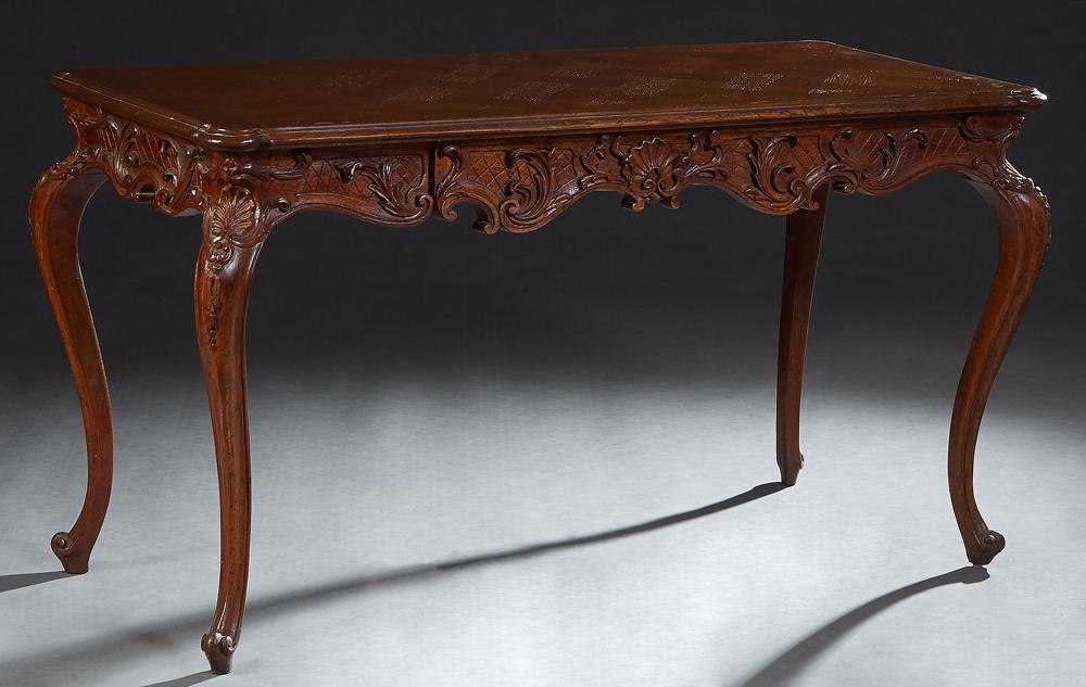 Louis XV Style Carved Oak and Walnut Writing Table, 20th c., the stepped cookie corner parquetry (1 of 2)
