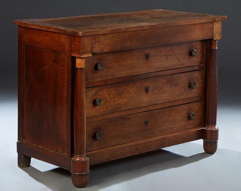 French Empire Style Carved Walnut Commode, 19th c., the rectangular top over a setback frieze drawer (1 of 1)