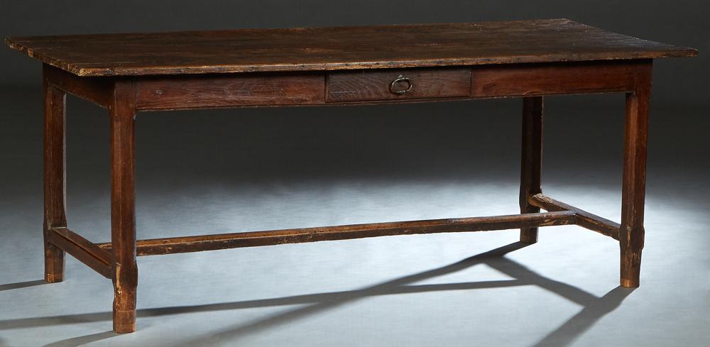 French Carved Oak Farmhouse Table, 19th c., the rectangular top over a wide skirt with one end (1 of 1)