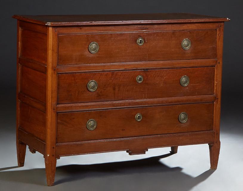 French Provincial Louis XVI Style Carved Cherry Commode, 19th c., the stepped canted corner top over (1 of 9)