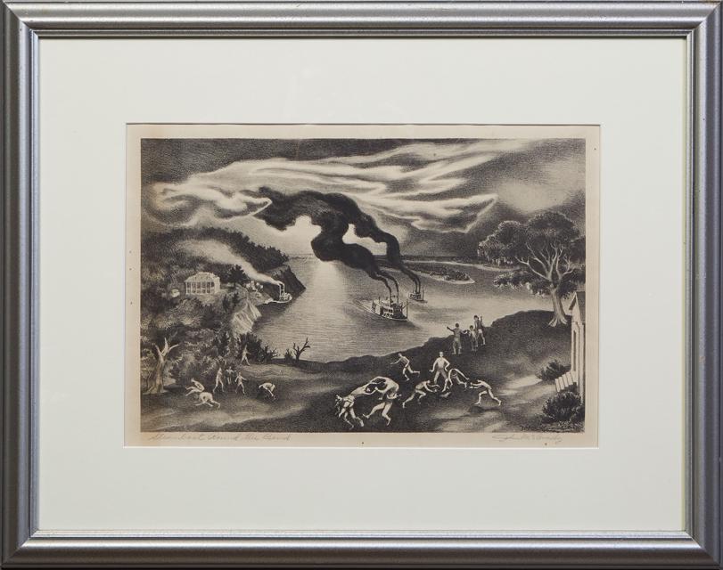 John McCrady (1911-1968, Louisiana/New York), "Steamboat Round the Bend," 20th c., lithograph on (1 of 4)
