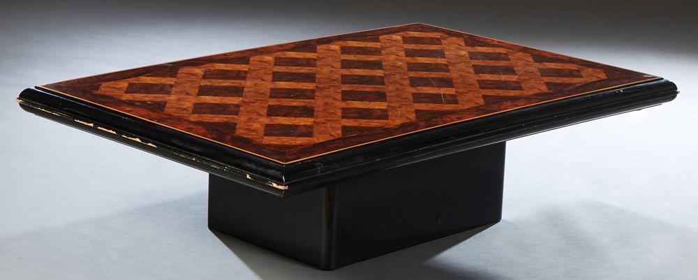 French Art Deco STyle Carved Inlaid Mahogany Coffee Table, 20th c., the sloping edge parquetry (1 of 1)