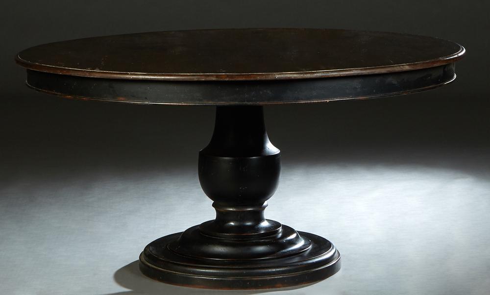 Tuscan Style Carved Mahogany Dining Table, 20th c., the rounded edge circular top over a wide skirt, (1 of 6)
