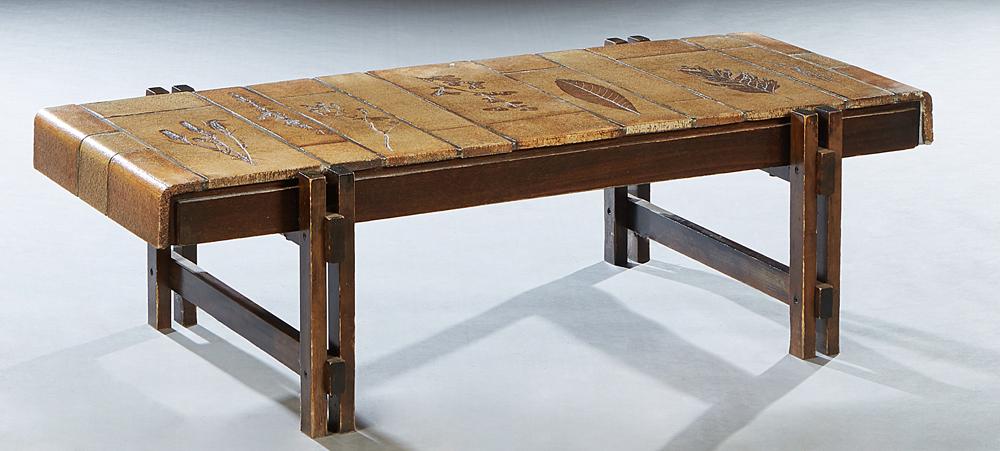 French Earthenware Tile and Walnut Coffee Table, possibly by Roger Capron (1922-2006), the tiles (1 of 1)