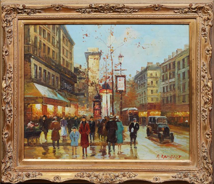 Rene Rambert (1901-1991, French), "Paris Street Scene," early 20th c., oil on canvas laid to board, (1 of 4)