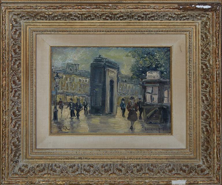 Louis van der Pol (1896-1982, Dutch), "Paris Street Scene," 20th c., oil on board, signed lower (1 of 4)