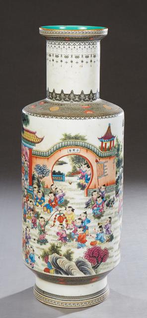 Large Chinese Porcelain Baluster Vase, 20th c., of tapering form, the everted rim over brightly (1 of 4)