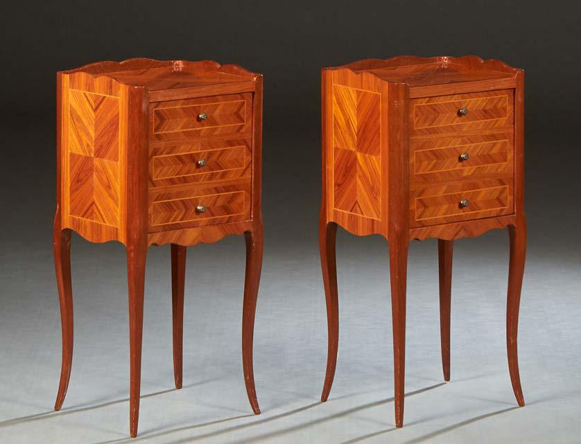 Pair of French Carved Cherry Louis XV Style Nightstands, 20th c., the 3/4 galleried top over a faux (1 of 1)