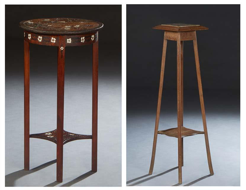 Two French Art Nouveau Carved Beech Plant Stands, early 20th c., the circular example with incised (1 of 3)