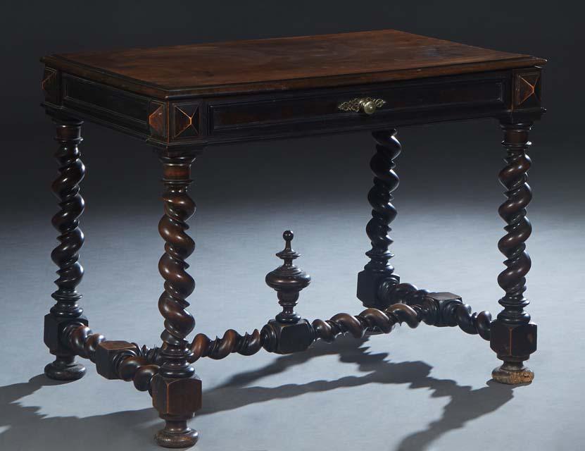 French Louis XIII Style Carved Oak Writing Table, 19th c., the stepped rounded edge top over a long (1 of 1)