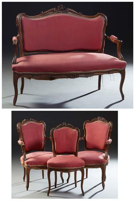 French Louis XV Style Carved Walnut Four Piece Parlor Suite, 19th c., consisting of a pair of (1 of 3)