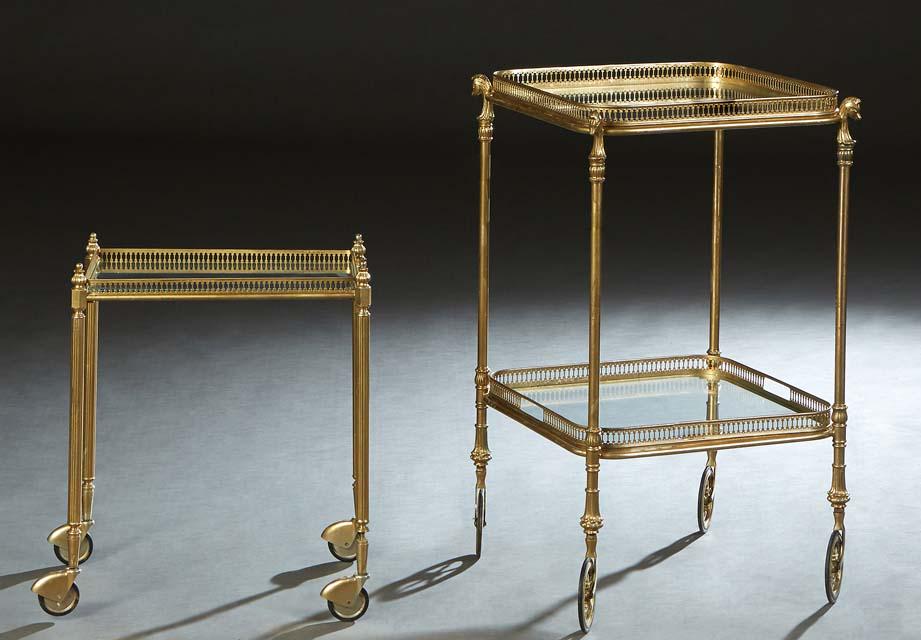 Two French Brass and Glass Dessert Trolleys, 20th c., one with two removable brass galleried serving (1 of 3)