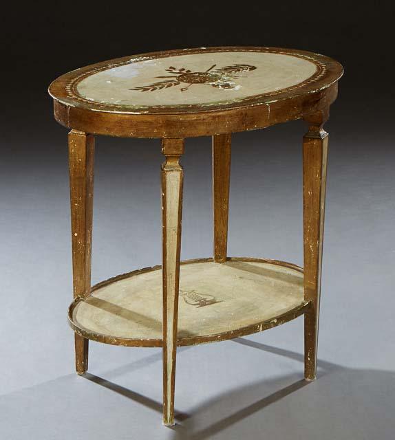 Italian Polychromed and Gilt Decorated Side Table, late 19th c., the oval top with incised (1 of 1)