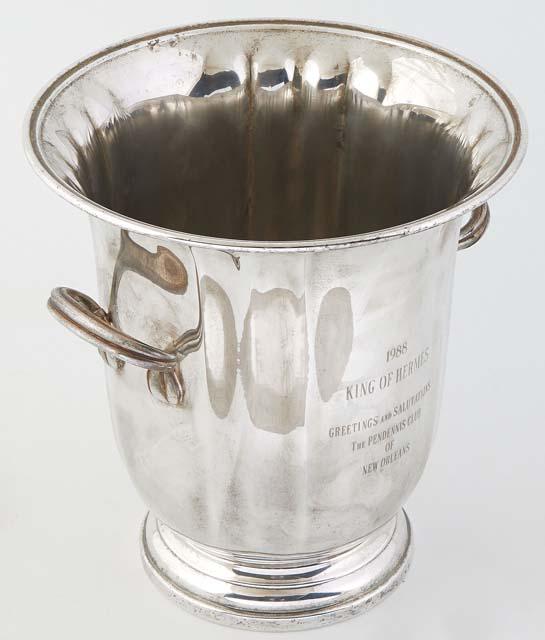 Gorham Silverplated Ice Bucket, 1968, from King of Hermes, engraved "1988 King of hermes, greetings (1 of 2)