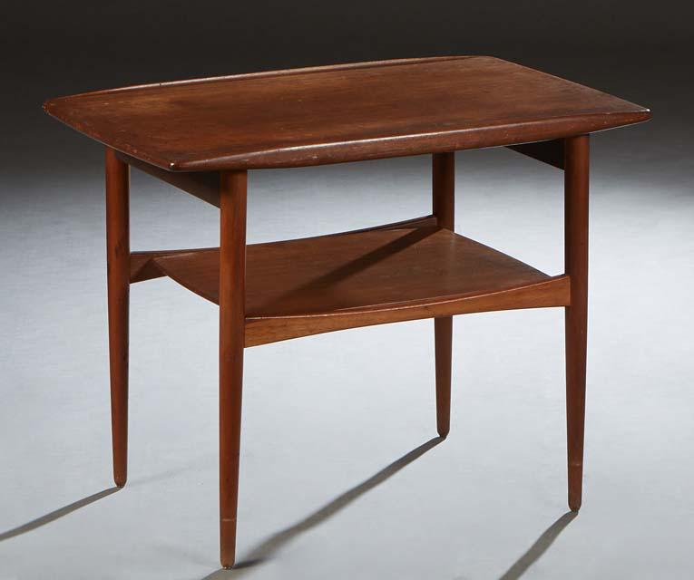 MM Moreddi Danish Modern Carved Teak Two Tier Side Table, mid 20th c., with a stamped mark on the (1 of 1)